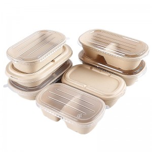 Cutii ovale de mâncare rapidă, de luat masa, recipiente biodegradabile pentru ambalarea alimentelor din bagas cu capac transparent